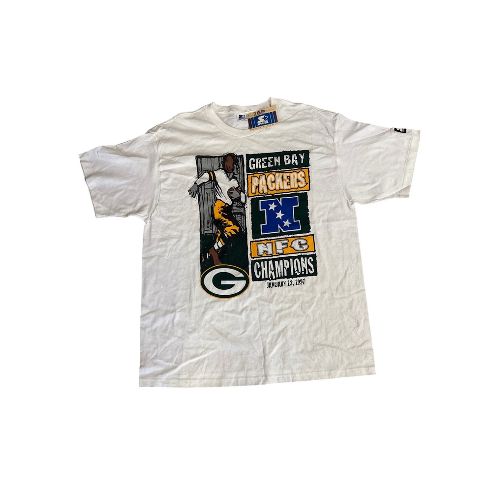 Vintage Starter Green Bay Packers 1997 NFC Champions T-Shirt Mens XL White NWT